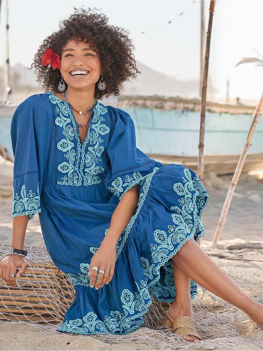 Sundance Catalog "Layna" Embroidered Dress in Blue S